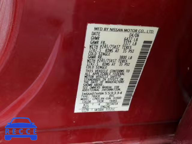 2006 NISSAN TITAN XE 1N6AA07A46N559334 зображення 9