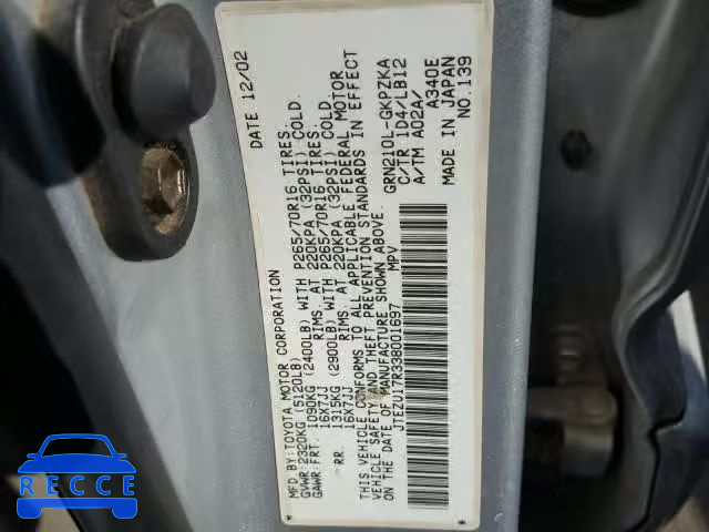 2003 TOYOTA 4RUNNER LI JTEZU17R338001697 image 9