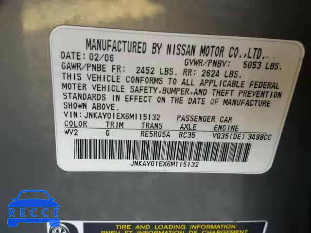 2006 INFINITI M35 BASE JNKAY01EX6M115132 image 9