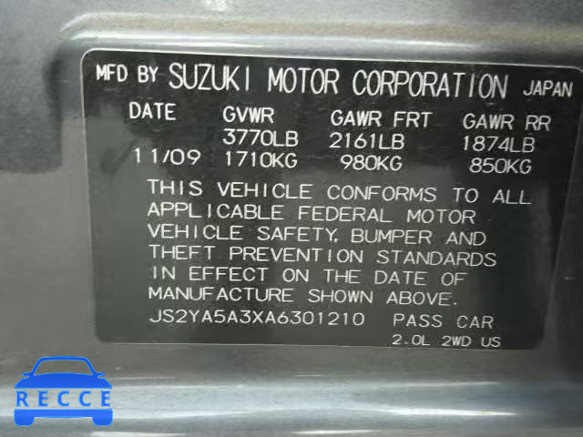 2010 SUZUKI SX4 BASE JS2YA5A3XA6301210 image 9