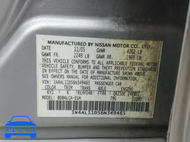 2006 NISSAN ALTIMA S 1N4AL11D56N349465 image 9