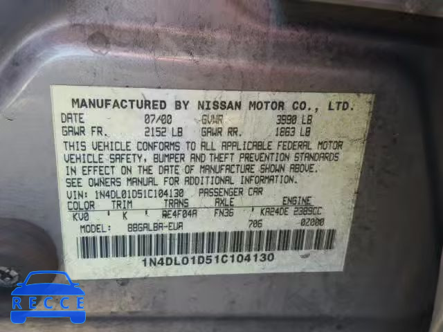 2001 NISSAN ALTIMA XE 1N4DL01D51C104130 image 9