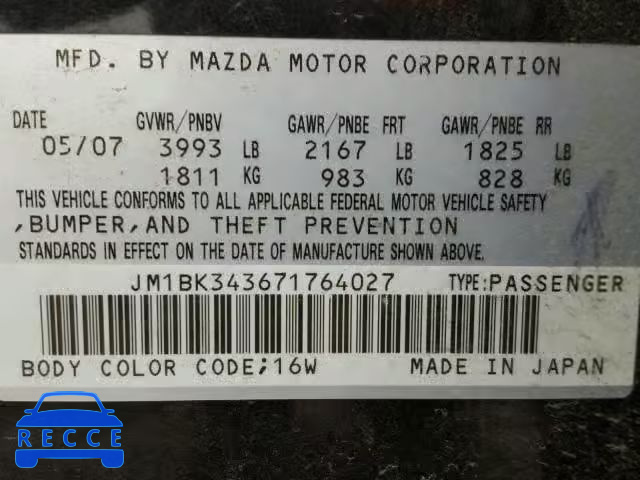 2007 MAZDA 3 HATCHBAC JM1BK343671764027 image 9