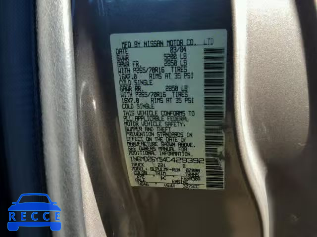 2004 NISSAN FRONTIER K 1N6MD26Y54C429392 Bild 9
