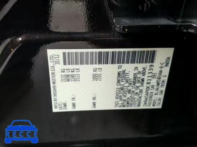 2013 NISSAN MAXIMA S 1N4AA5APXDC811339 image 9