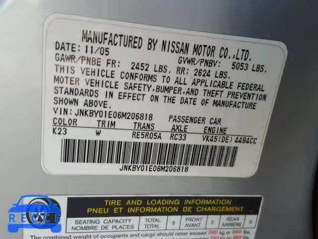 2006 INFINITI M45 BASE JNKBY01E06M206818 image 9