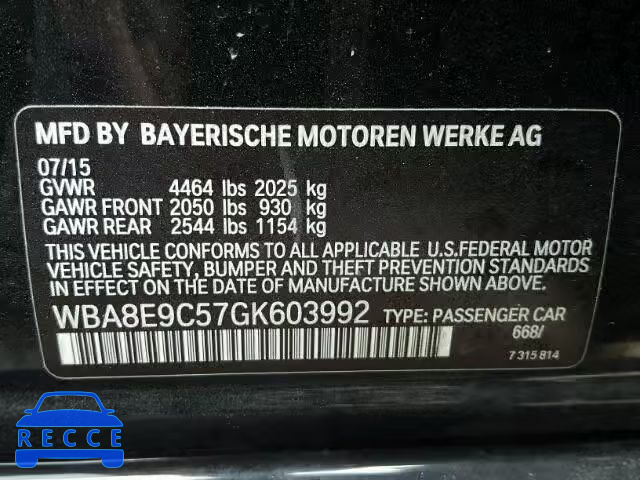 2016 BMW 328 I SULE WBA8E9C57GK603992 зображення 9