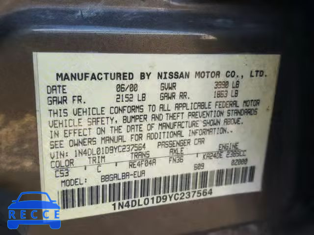 2000 NISSAN ALTIMA XE 1N4DL01D9YC237564 image 9