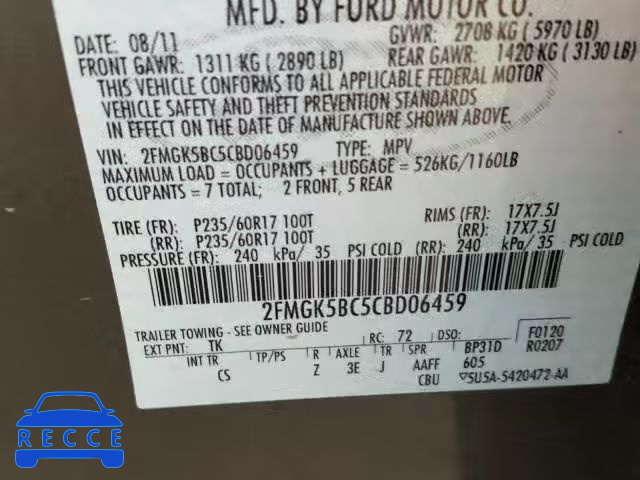 2012 FORD FLEX SE 2FMGK5BC5CBD06459 image 9