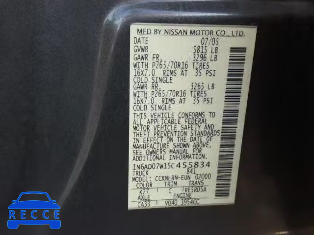 2005 NISSAN FRONTIER C 1N6AD07W15C455834 image 9