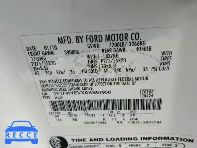 2010 FORD F150 SUPER 1FTFW1EVXAKB67958 image 9