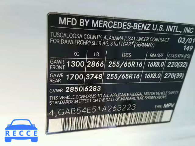 2001 MERCEDES-BENZ ML 320 4JGAB54E51A263223 image 9