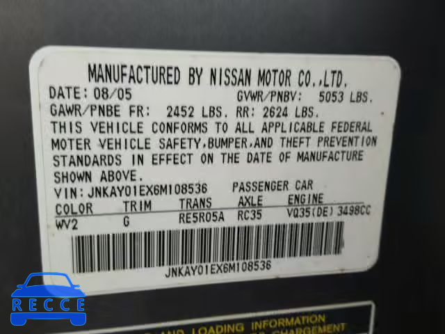 2006 INFINITI M35 BASE JNKAY01EX6M108536 image 9