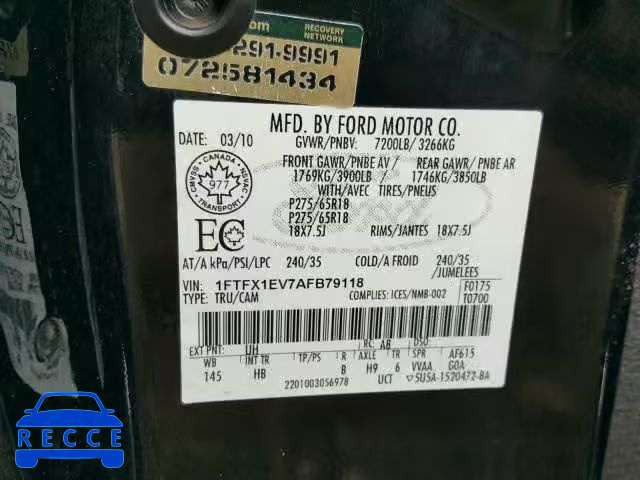 2010 FORD F150 SUPER 1FTFX1EV7AFB79118 image 9