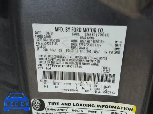 2011 FORD F150 SUPER 1FTFW1ET6BFC44740 image 9