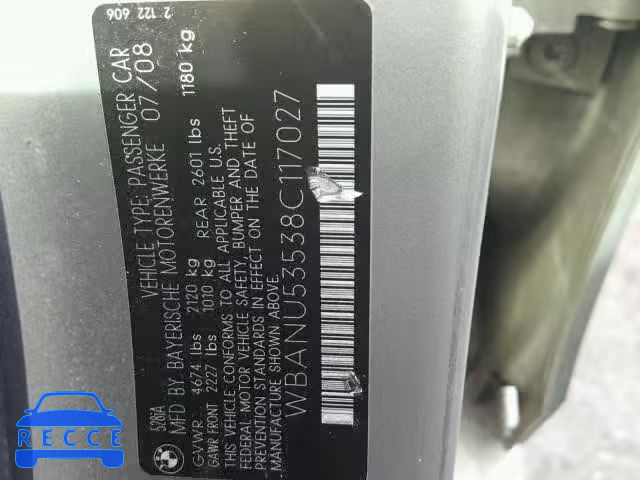 2008 BMW 528 I WBANU53538C117027 Bild 9