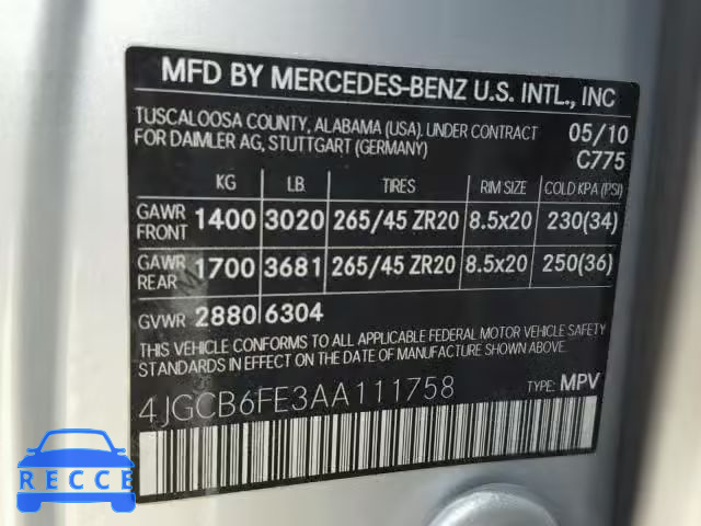 2010 MERCEDES-BENZ R 350 4MAT 4JGCB6FE3AA111758 image 9