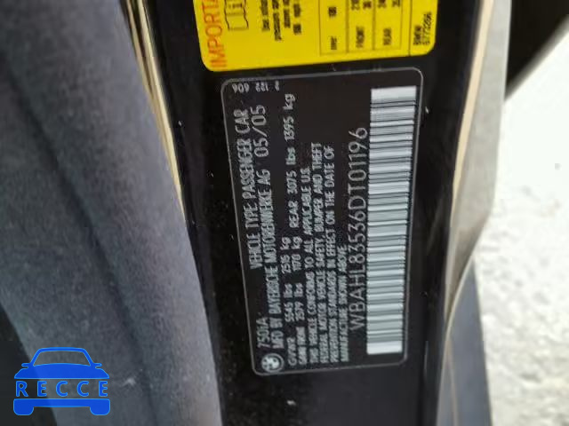 2006 BMW 750 I WBAHL83536DT01196 image 9