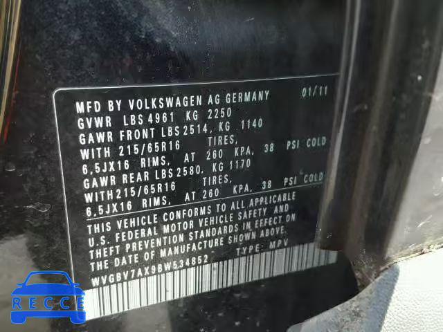 2011 VOLKSWAGEN TIGUAN S WVGBV7AX9BW534852 image 9