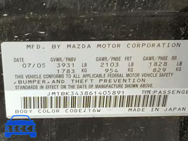 2006 MAZDA 3 HATCHBAC JM1BK343861405891 image 9