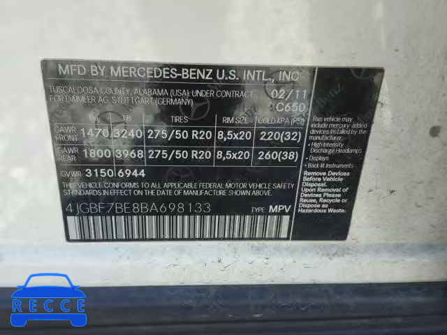 2011 MERCEDES-BENZ GL 450 4MA 4JGBF7BE8BA698133 image 9