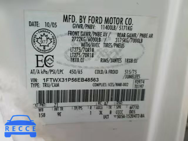 2006 FORD F350 SRW S 1FTWX31P56EB48563 image 9