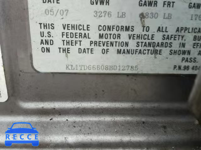 2008 CHEVROLET AVEO BASE KL1TD66608B012785 image 9