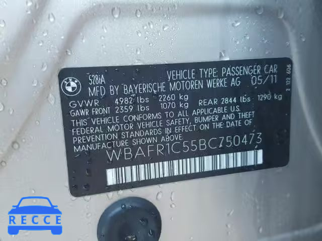 2011 BMW 528 I WBAFR1C55BC750473 image 9