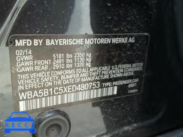 2014 BMW 535 I WBA5B1C5XED480753 зображення 9