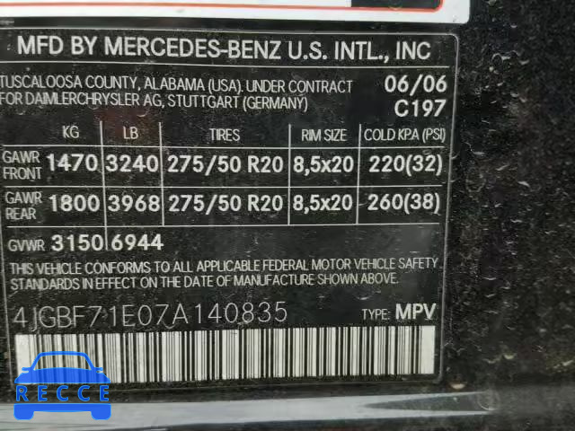 2007 MERCEDES-BENZ GL 450 4MA 4JGBF71E07A140835 зображення 9