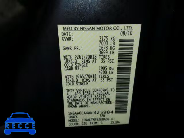 2010 NISSAN TITAN XE 1N6AA0CA4AN325984 image 9