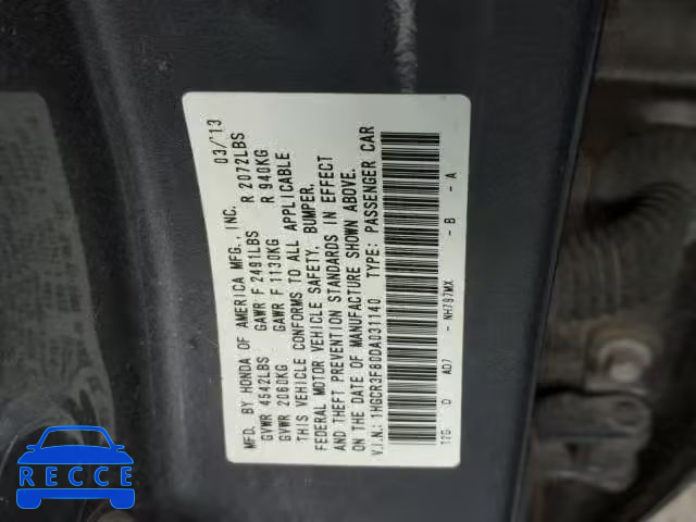 2013 HONDA ACCORD EXL 1HGCR3F80DA031140 зображення 9
