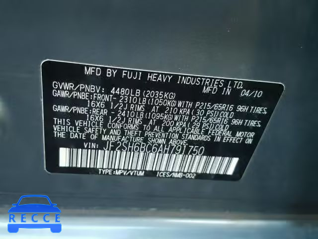 2010 SUBARU FORESTER X JF2SH6BC6AH791750 image 9