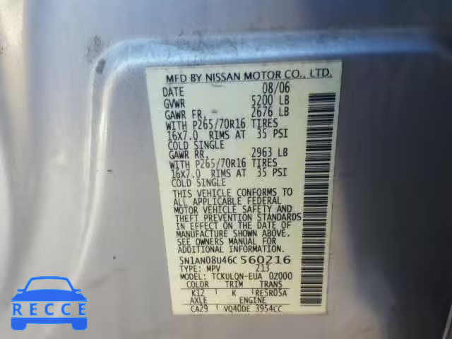 2006 NISSAN XTERRA OFF 5N1AN08U46C560216 image 9