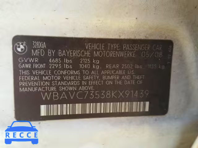 2008 BMW 328 XI SUL WBAVC73538KX91439 Bild 9