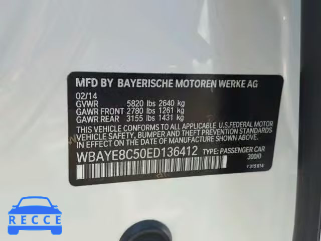 2014 BMW 750 LI WBAYE8C50ED136412 зображення 9