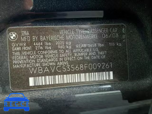 2008 BMW 328 I SULE WBAVC53568F009261 image 9