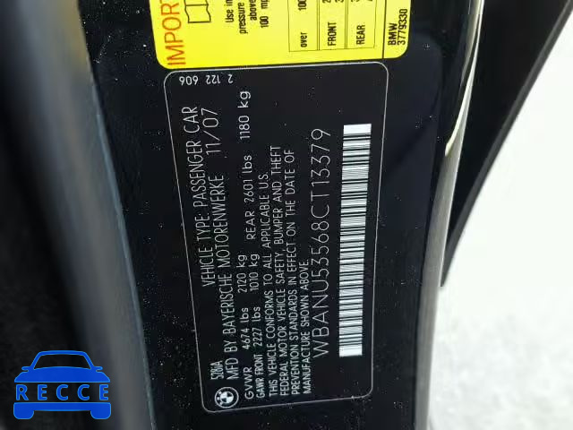 2008 BMW 528 I WBANU53568CT13379 зображення 9