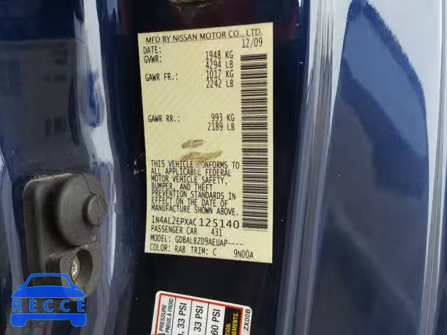 2010 NISSAN ALTIMA S 1N4AL2EPXAC125140 image 9