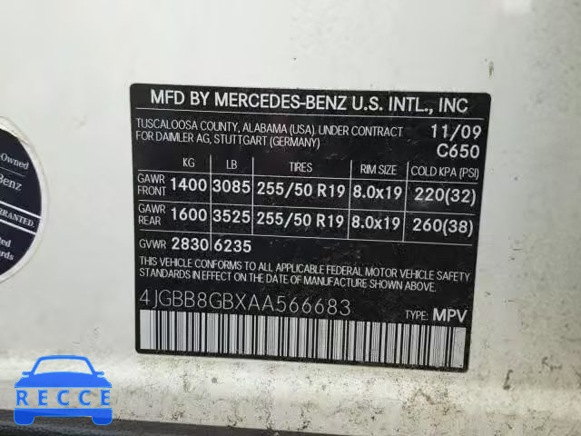 2010 MERCEDES-BENZ ML 350 4MA 4JGBB8GBXAA566683 Bild 9