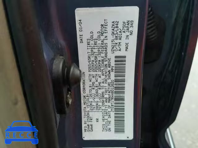 2004 TOYOTA 4RUNNER LI JTEBT17R448012620 image 9