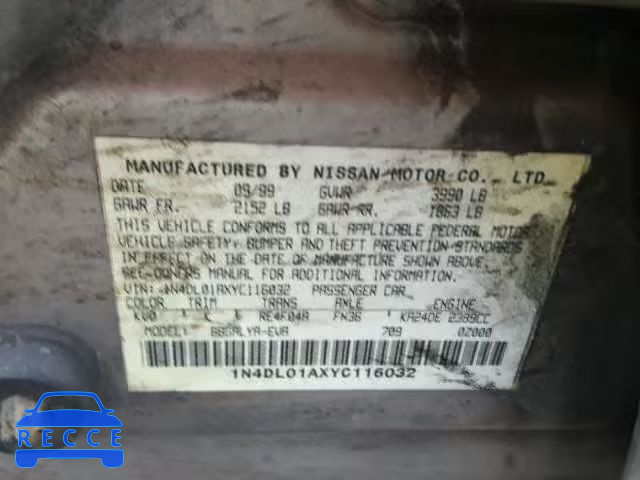 2000 NISSAN ALTIMA XE 1N4DL01AXYC116032 image 9
