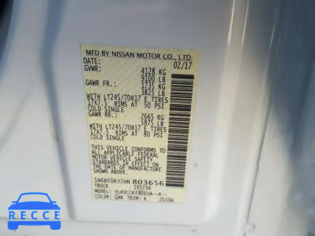 2017 NISSAN NV 1500 S 1N6BF0KY2HN803656 image 9