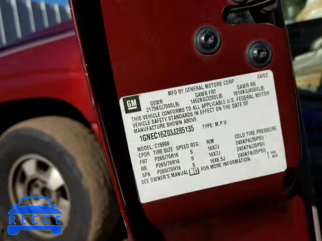 2003 CHEVROLET SUBURBAN C 1GNEC16Z03J285135 зображення 9