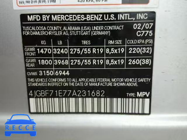 2007 MERCEDES-BENZ GL 450 4MA 4JGBF71E77A231682 image 9
