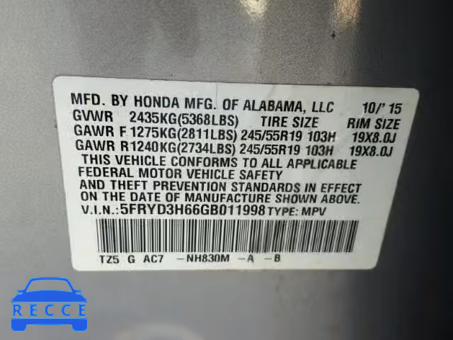 2016 ACURA MDX TECHNO 5FRYD3H66GB011998 зображення 9