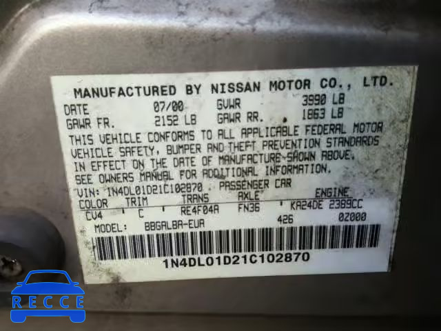 2001 NISSAN ALTIMA XE 1N4DL01D21C102870 image 9