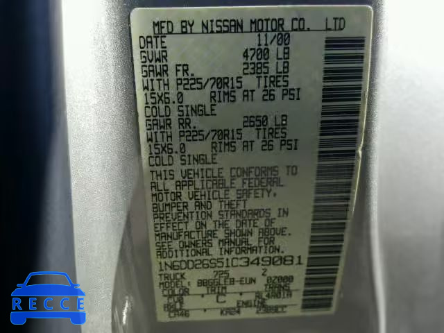 2001 NISSAN FRONTIER K 1N6DD26S51C349081 image 7