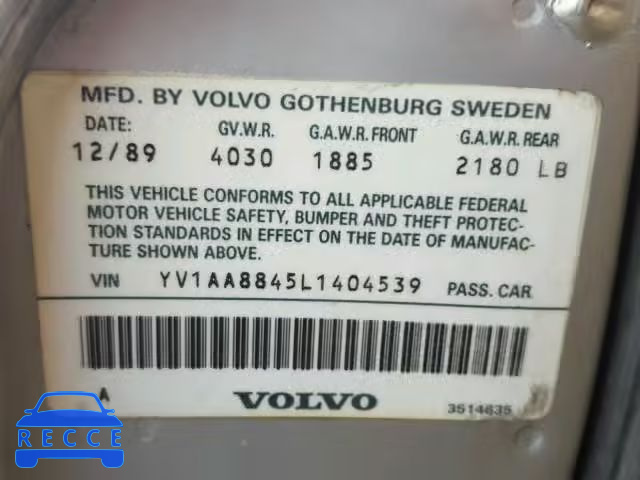 1990 VOLVO 240 BASE YV1AA8845L1404539 Bild 9