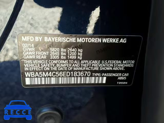 2014 BMW 535 XIGT WBA5M4C56ED183670 зображення 9